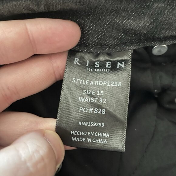 Risen Women Waist 32/Size 15 Charcoal Gray Raw Distress Hem 5-Pocket Denim Jeans - Picture 11 of 12